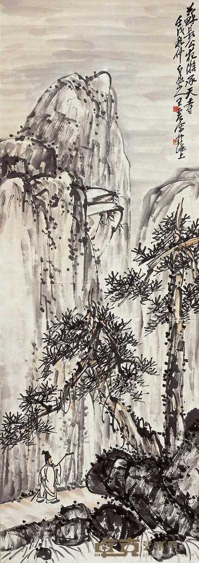 王震 壬戌(1922年)作 苏长公夜游承天寺 立轴 133×40cm